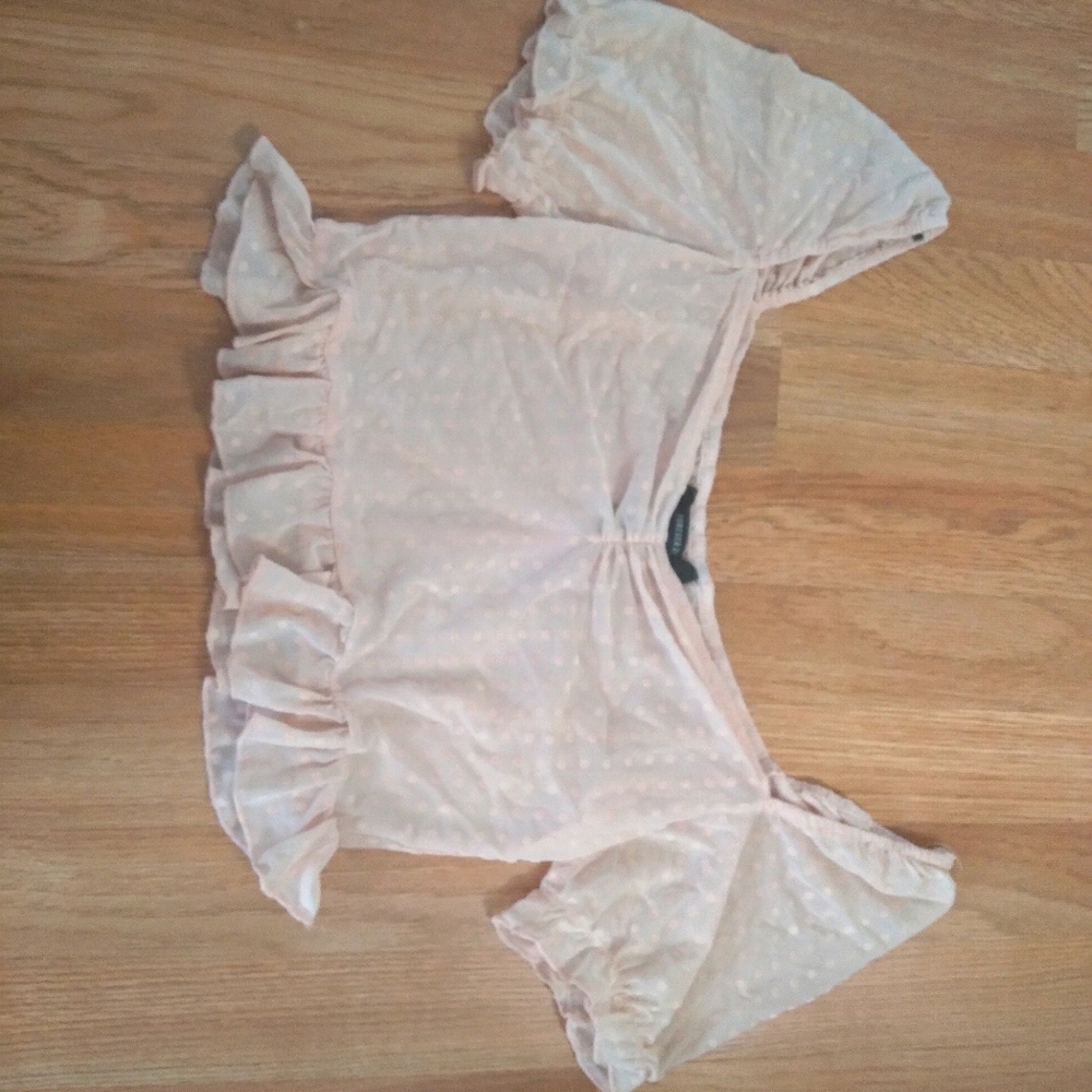 Forever 21 Sheer mesh pink polka dot crop top